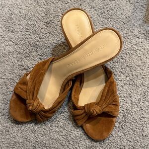 Veronica Beard Tan Suede Knotted Mules